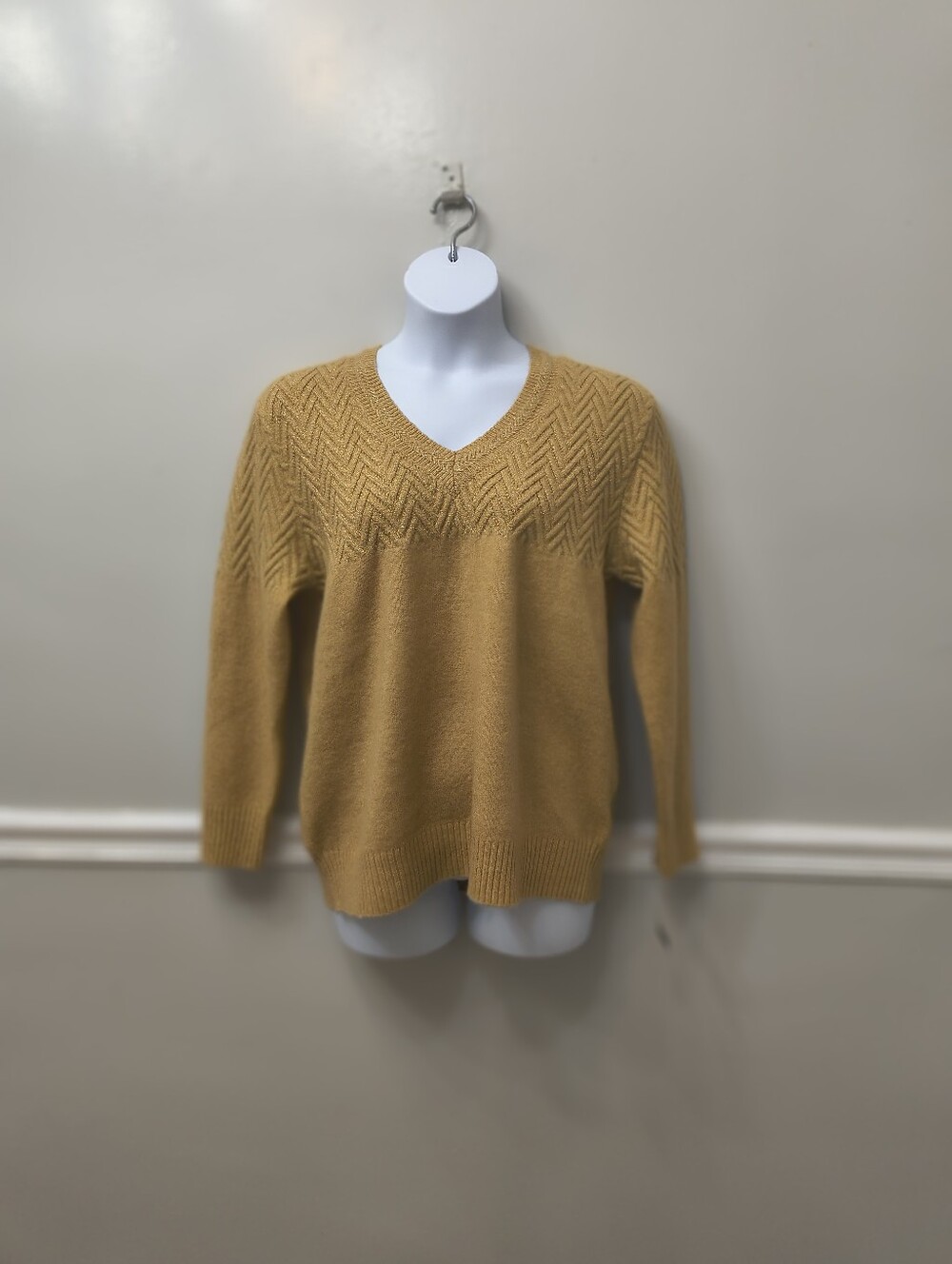 Style & Co. Lurex Shine Mixed-Stitch Chevron Knit Sweater V-neck XL Mustard Work
